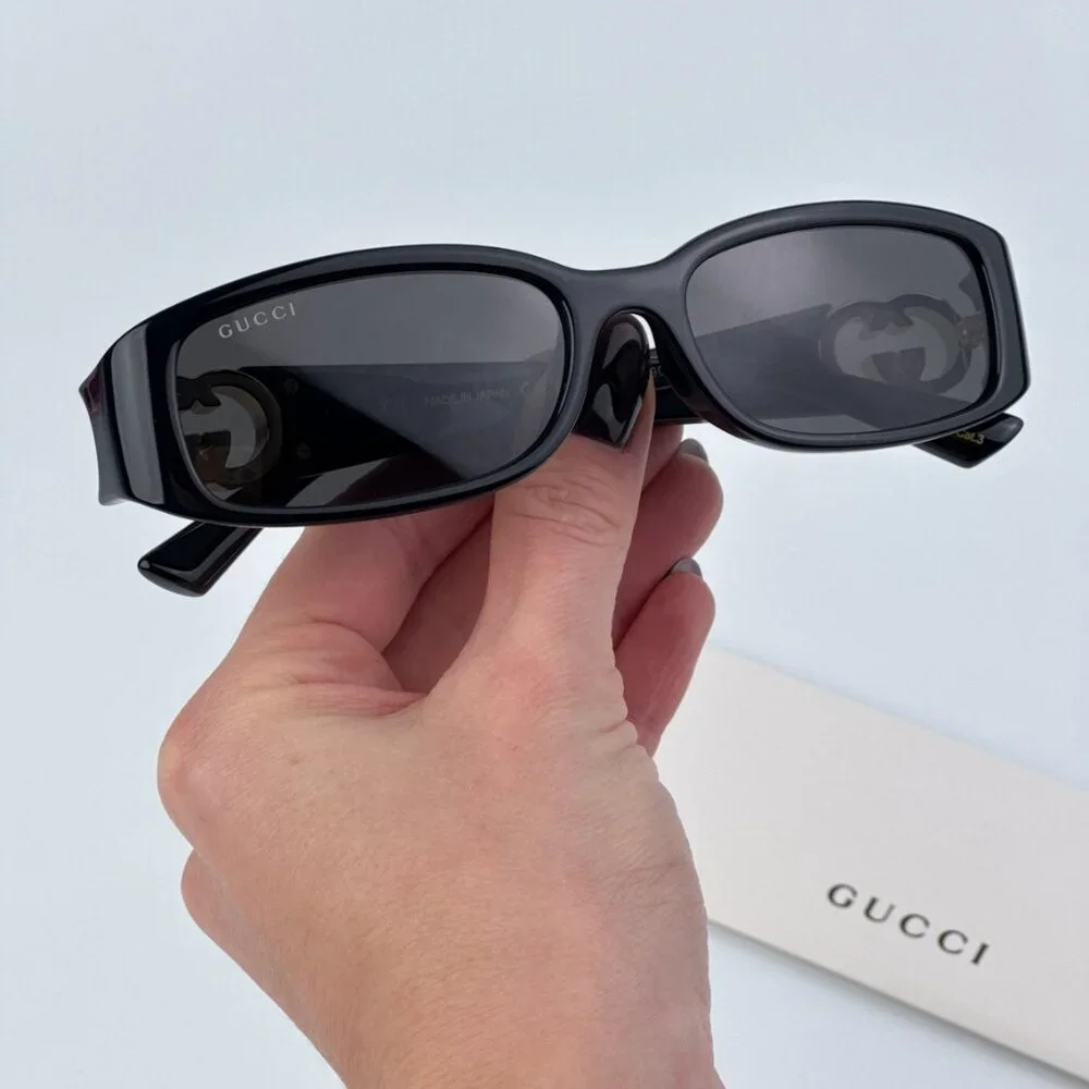 Gucci GG1661S 001 BRAND NEW Sunglasses Black Grey Rectangle Unisex